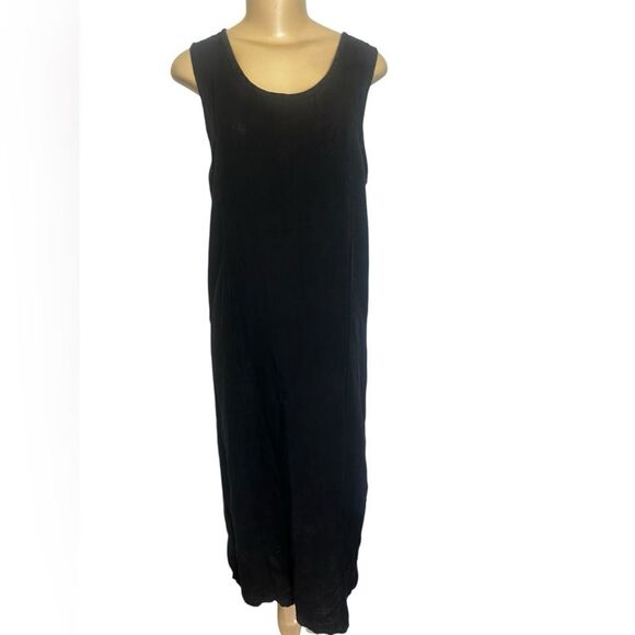 Flax Black Linen Slipster sleeveless minimalist Maxi Dress small - Picture 4 of 6